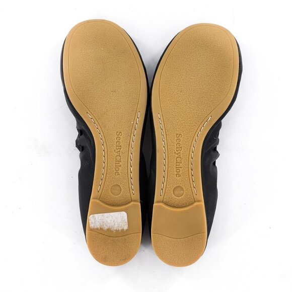 SEE BY CHLOE NEW Jane Scallop Calfskin Ballerina Comfy Flats Black - Picture 6 of 7